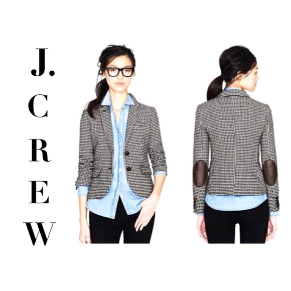 J CREW Wool Schoolboy Blazer Size 10 Houndstooth Elbow Patches 97548
